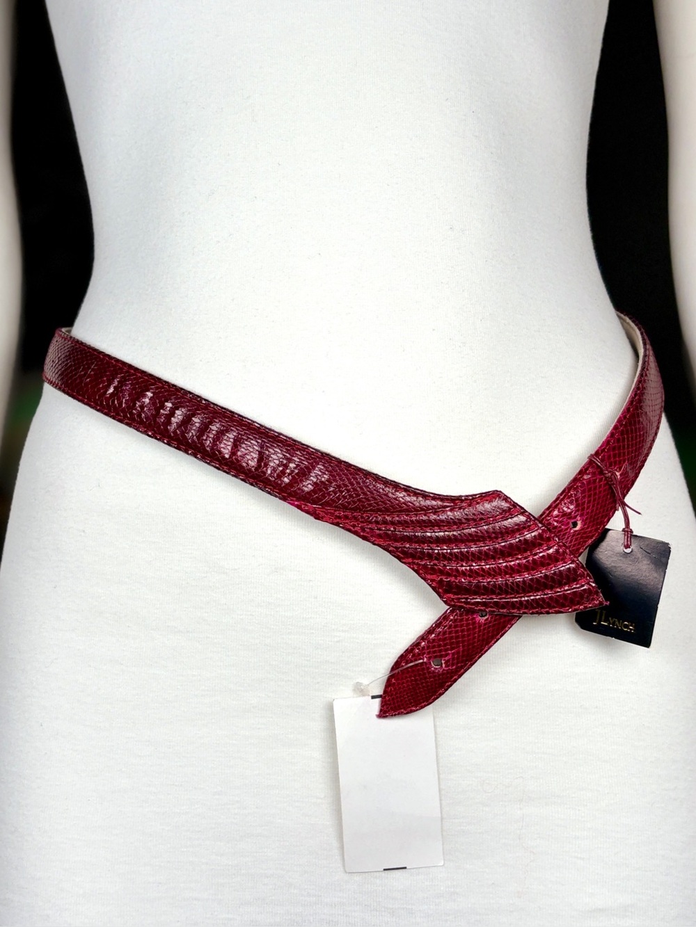 JLynch Red Snakeskin “Lenny” Skinny Watersnake Cinch Belt, Sz M